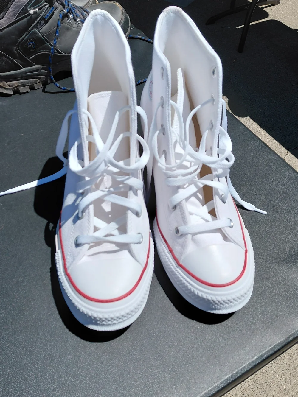 Converse White High-Top Sneakers with Red Stripe
